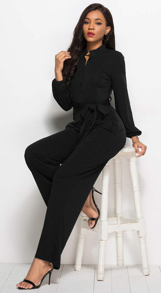 Elegant Office Lady Jumpsuit Black