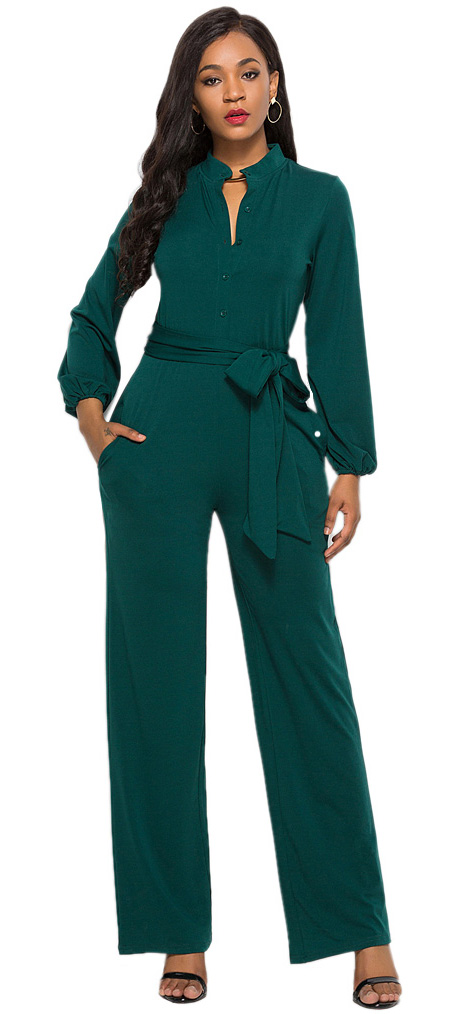 Elegant Office Lady Jumpsuit Green