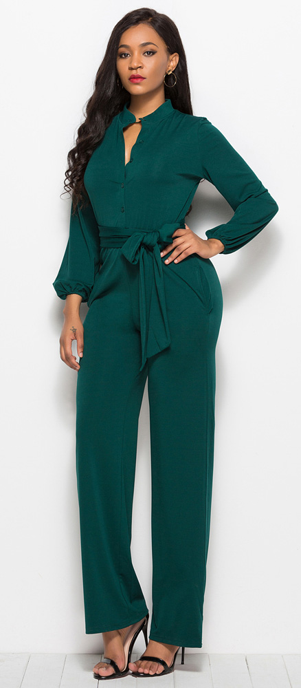 Elegant Office Lady Jumpsuit Green