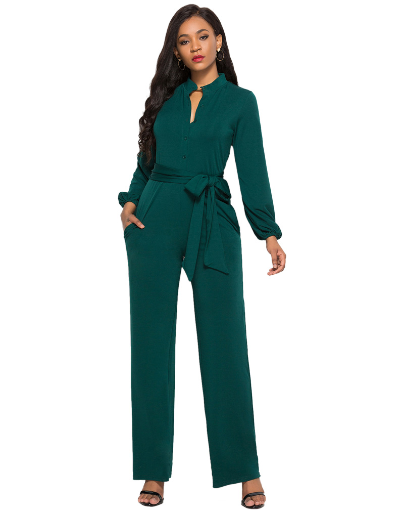 Elegant Office Lady Jumpsuit Green