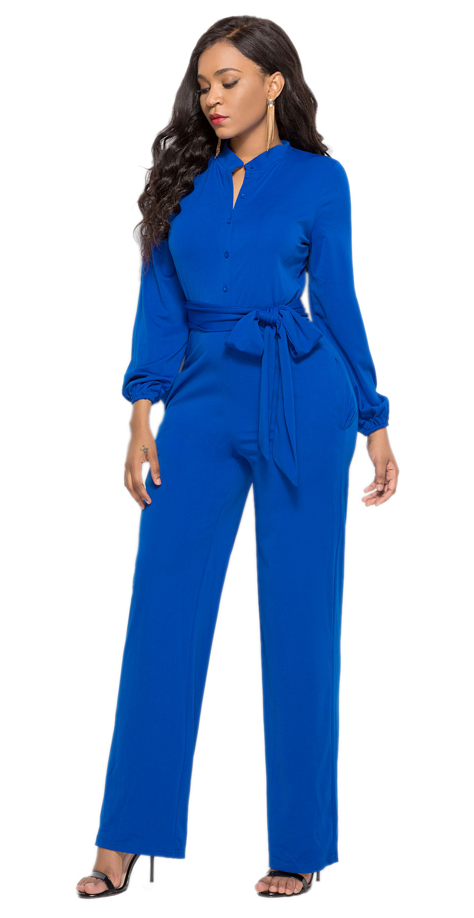 Elegant Office Lady Jumpsuit Blue