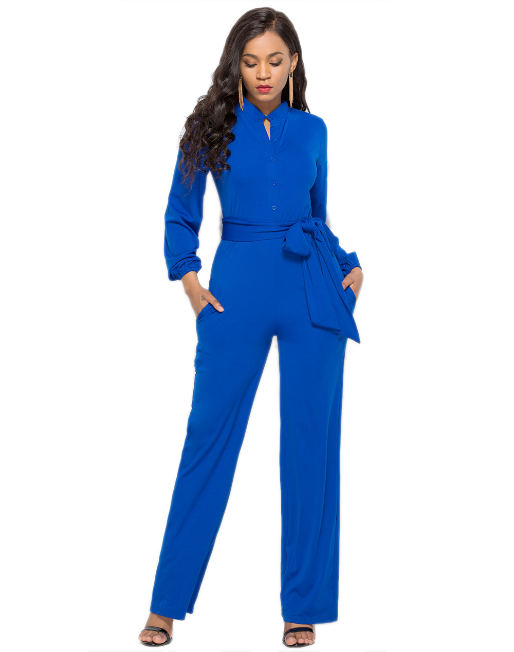 Elegant Office Lady Jumpsuit Blue