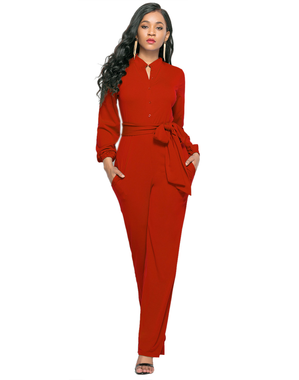 Elegant Office Lady Jumpsuit Red