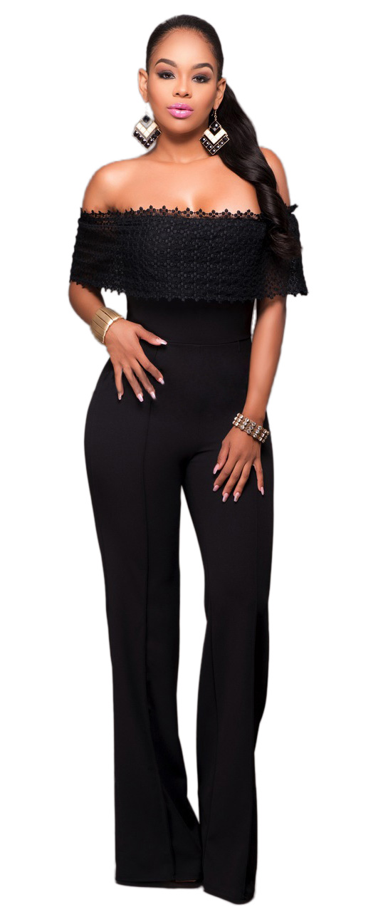 Off Shoulder Lace Top Jumpsuit Black