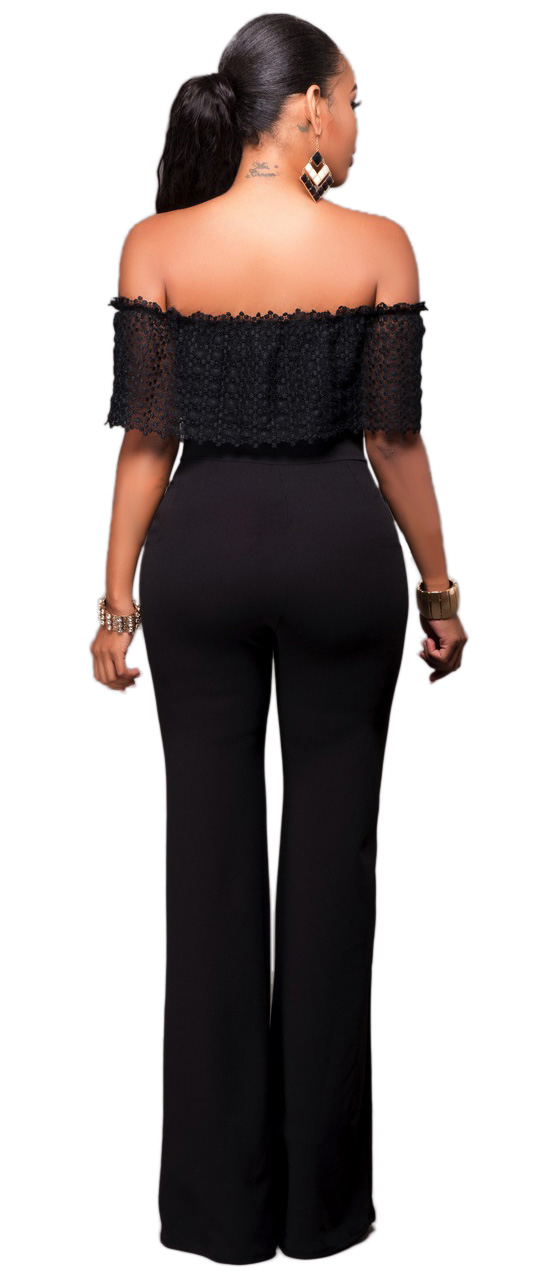 Off Shoulder Lace Top Jumpsuit Black