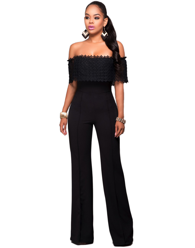 Off Shoulder Lace Top Jumpsuit Black