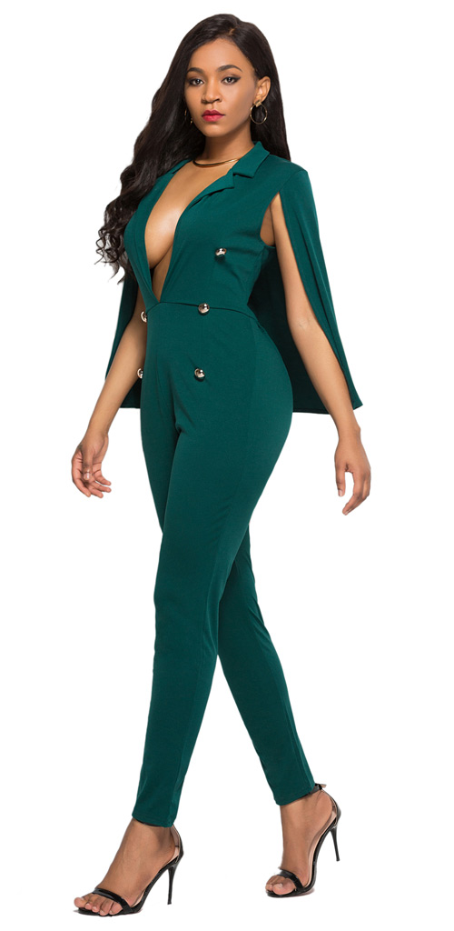 Sexy Deep V Neck Jumpsuit Green