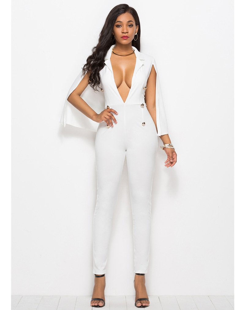 Sexy Deep V Neck Jumpsuit White