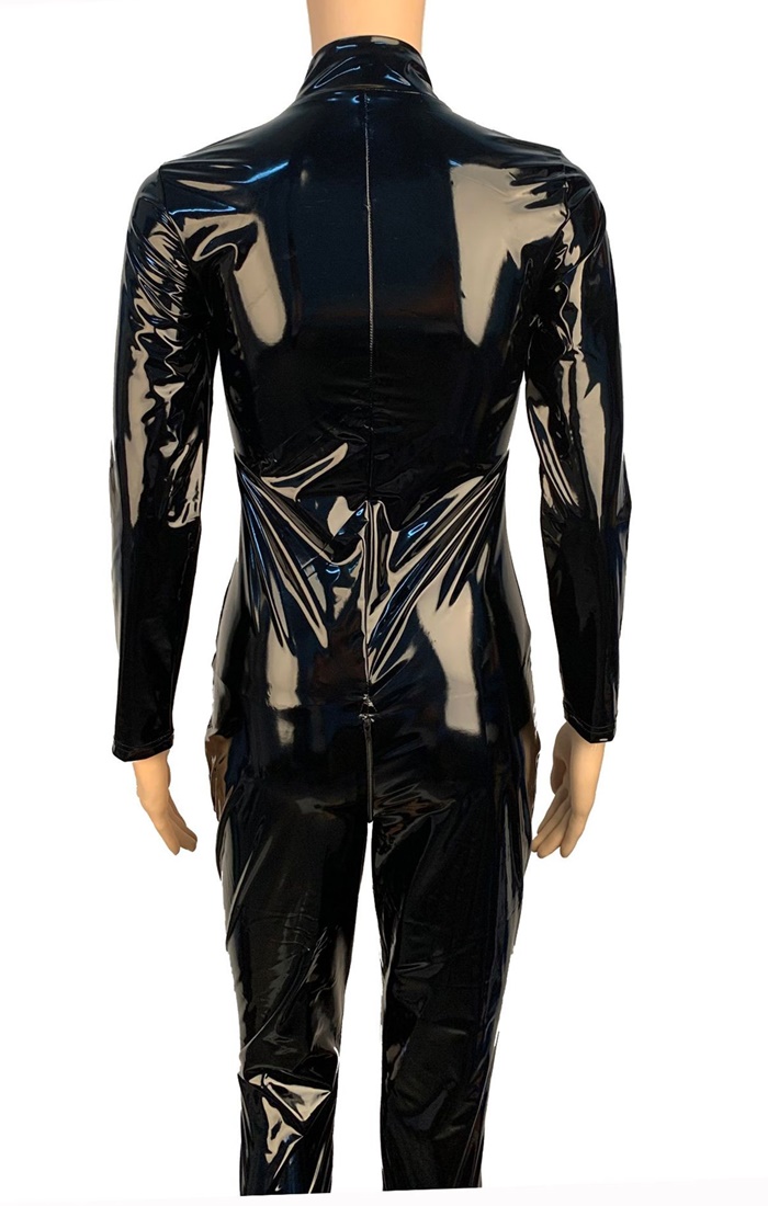 Wet Look PVC Leather Jumpsuit Black