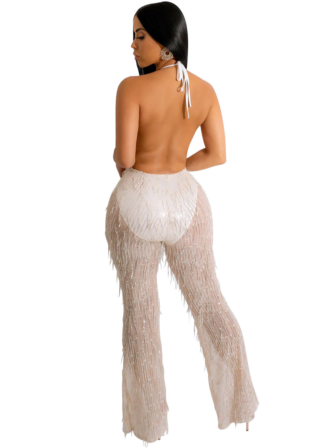 Tassel Sequins Bodycon Jumpsuit White