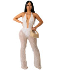 Tassel Sequins Jumpsuit White