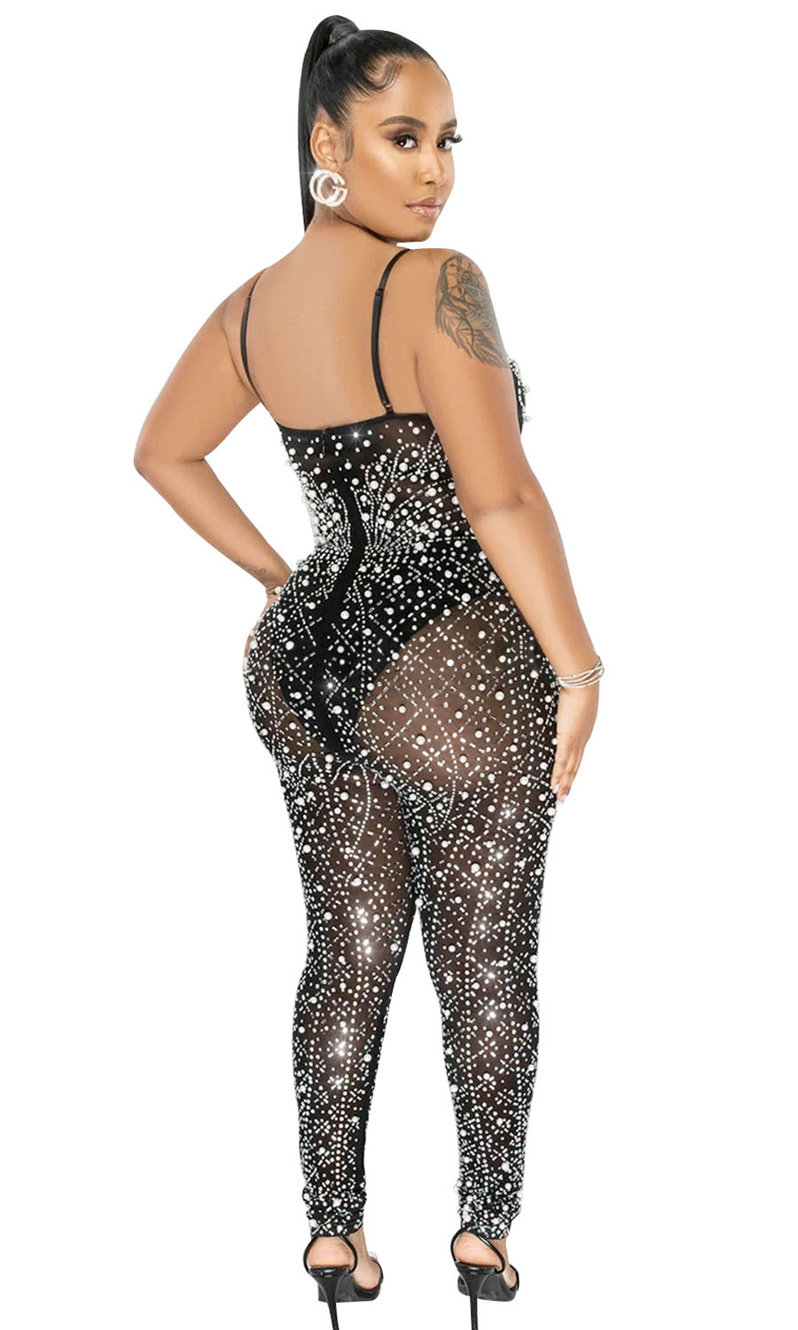 Sexy Rhinestone Jumpsuit Black