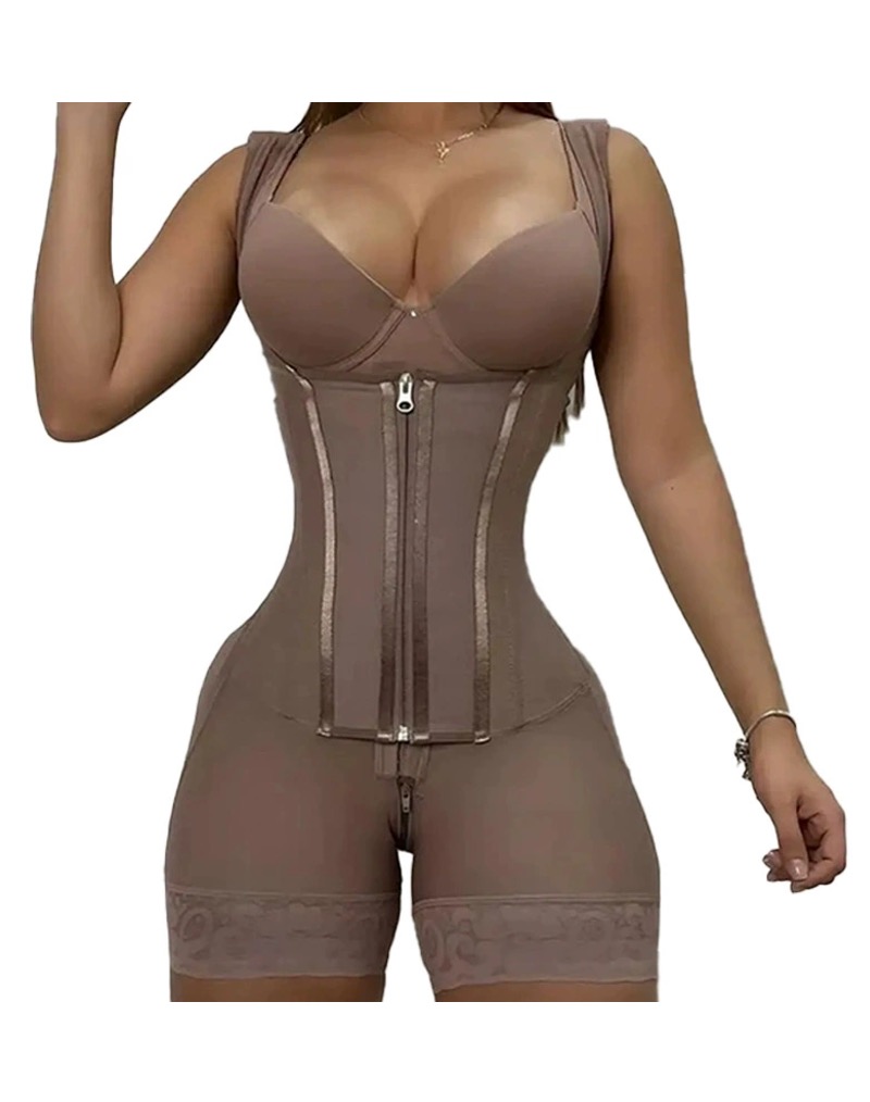 One-Piece Stretch Mesh Shapewear Coffee