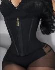 Zipper Buckles Latex Corset Black