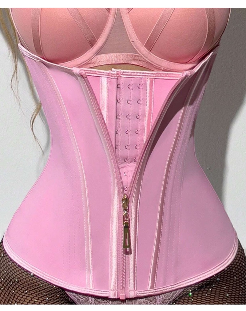 Zipper Buckles Latex Corset Pink