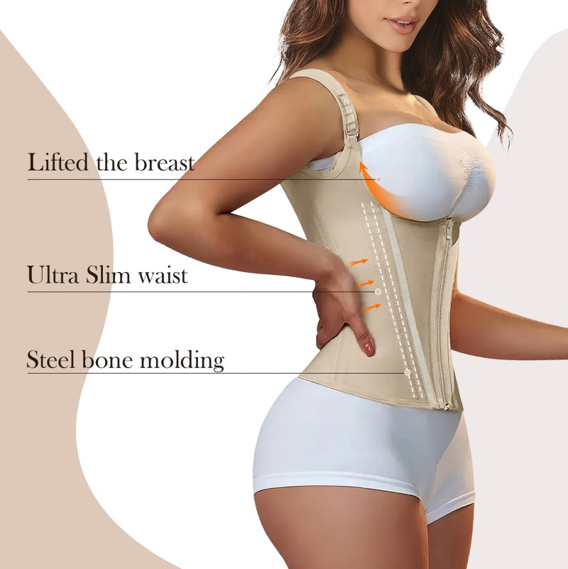 Zipper Buckles Latex Shapewear Apricot