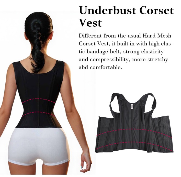 Zipper Buckles Latex Shapewear Black