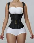 Zipper Buckles Latex Shapewear Black