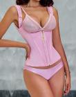 Zipper Buckles Latex Shapewear Pink