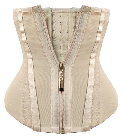 Zipper Buckles Mesh Corset Apricot