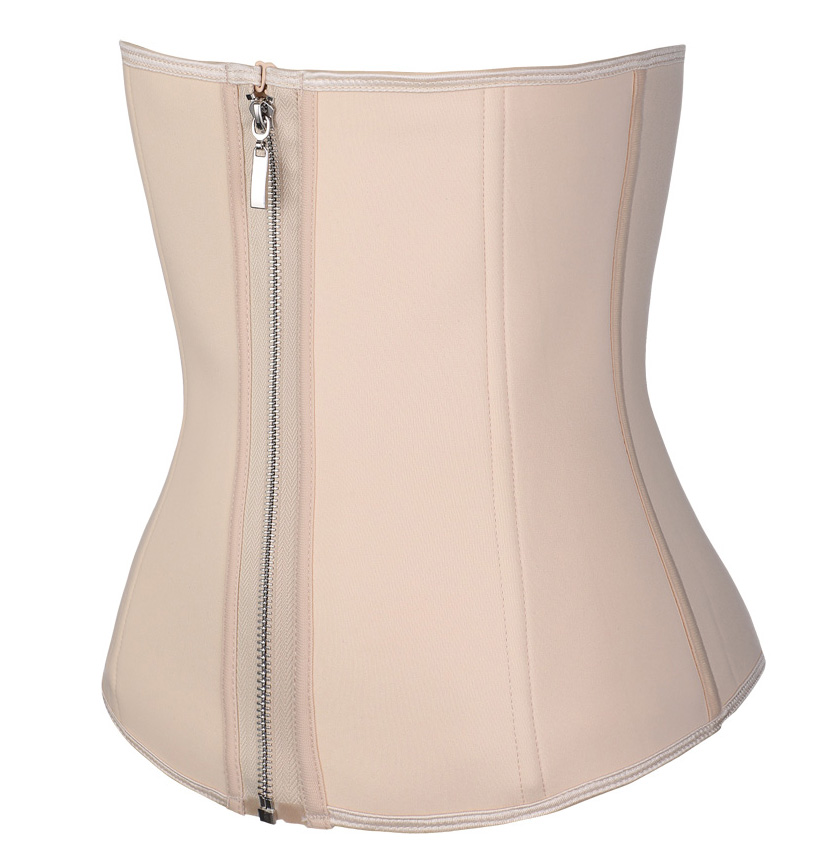 Latex Steel Boned Zipper Corset Nude