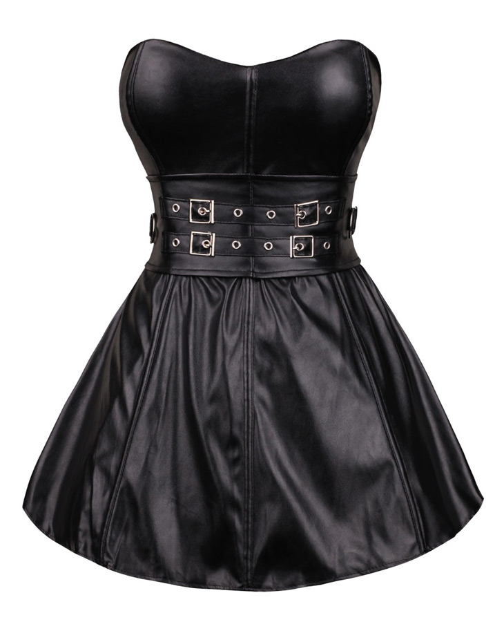 Faux Leather Corset Dress Silver Buckles