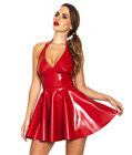 Wet Look Halter Vinyl Dress Red