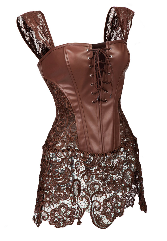 Gothic Leather Corset with Lace Skirt Coffee Gothic Leather Corset with Lace Skirt Coffee