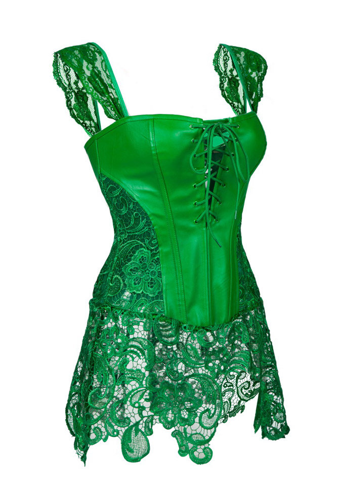 Gothic Leather Corset with Lace Skirt Green Gothic Leather Corset with Lace Skirt Green
