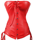 Lace Up Side Leather Corset Red
