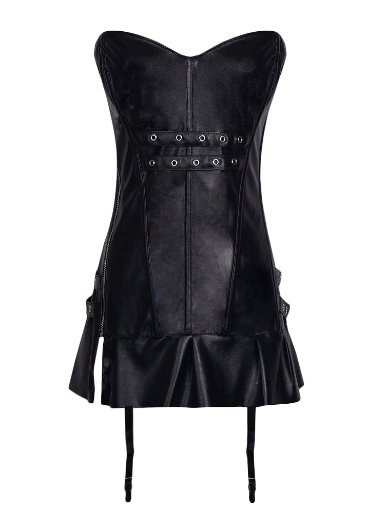 Faux Leather Lace Up Corset Silver Mini Dress