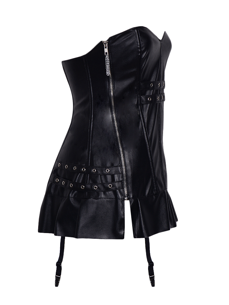 Faux Leather Lace Up Corset Silver Mini Dress