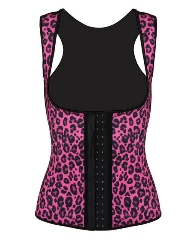 Latex Rubbber Steel Boned Body Shaper Red Leopard