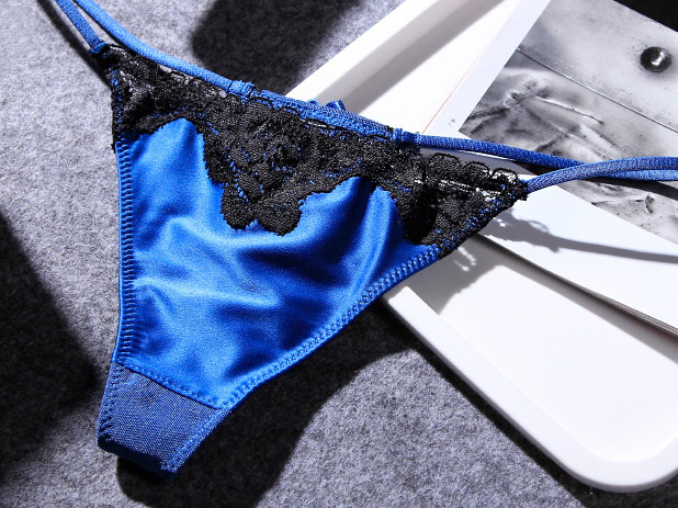 Lace Trimmed G-String Blue