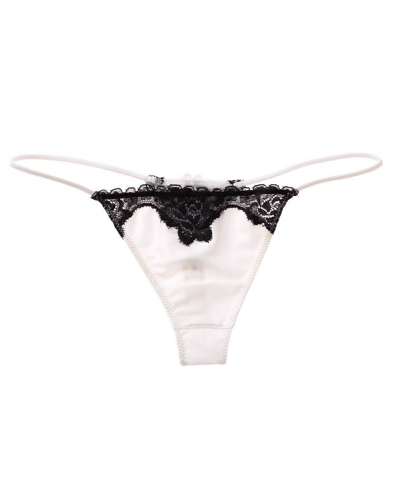 Lace Trimmed G-String White