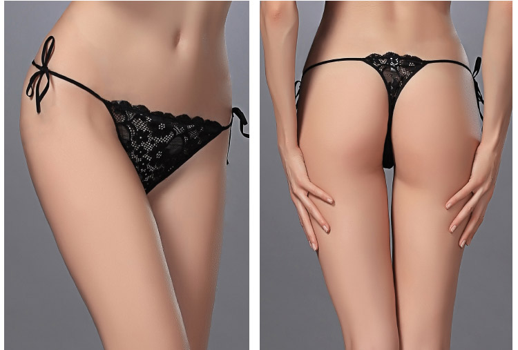 Sexy Side Tie Lace Thong Black