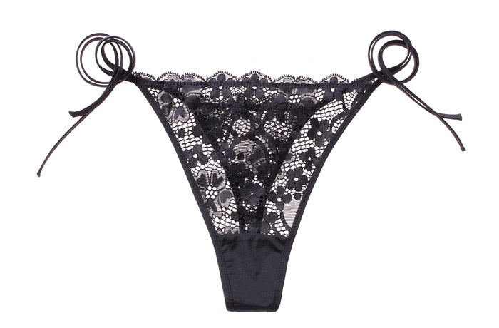 Sexy Side Tie Lace Thong Black