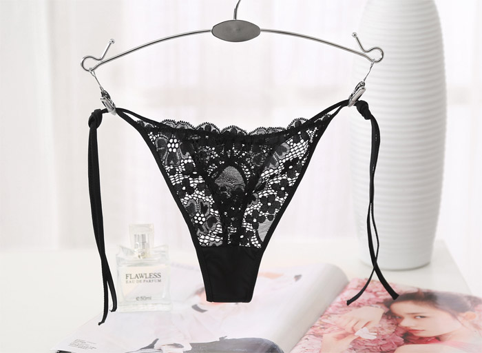 Sexy Side Tie Lace Thong Black