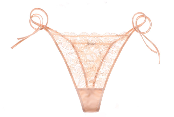 Sexy Side Tie Lace Thong Nude