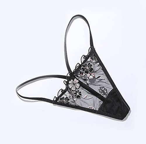 Embroidered Mesh G-string Black