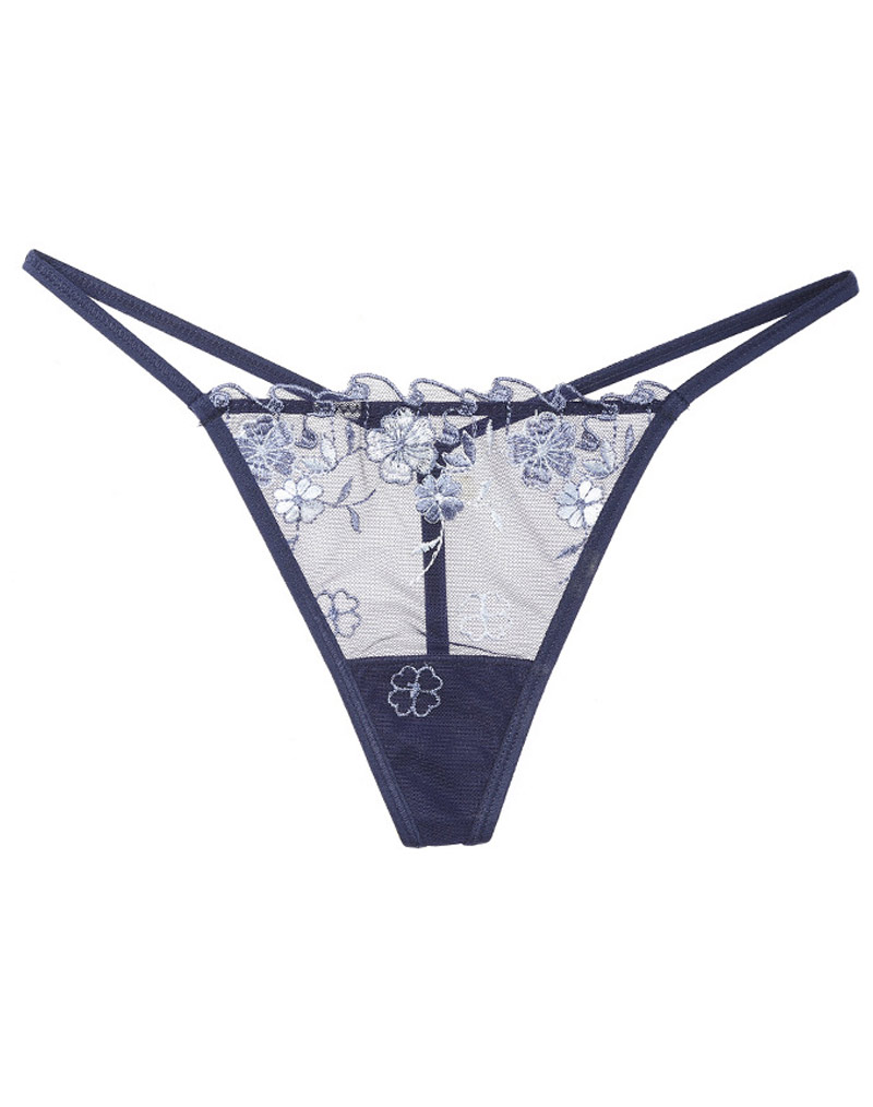 Embroidered Mesh G-string Blue