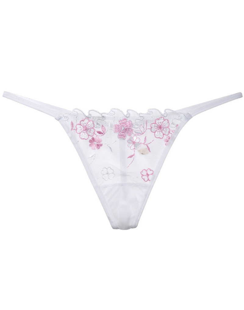 Embroidered Mesh G-string White