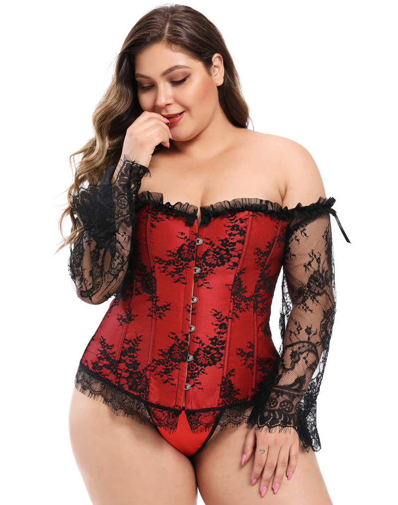 Lace Trim Sexy Corset Red