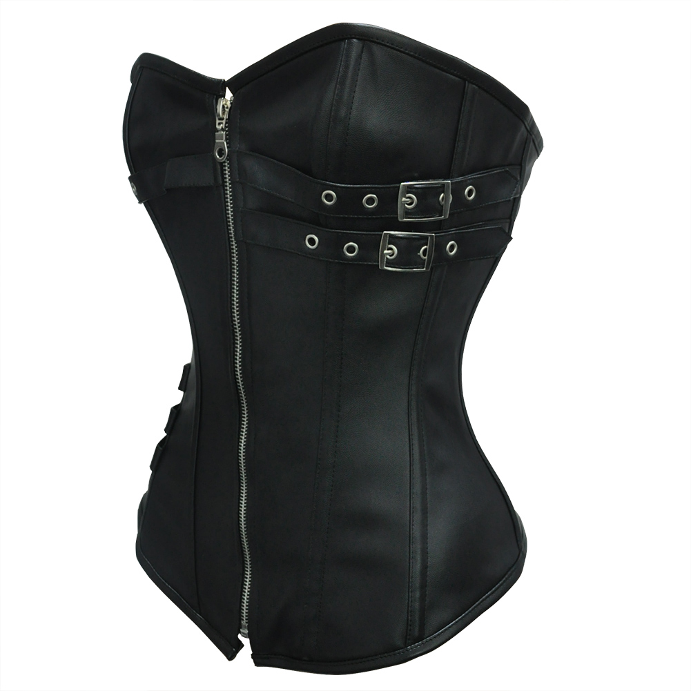 Steel Boned Faux Leather Corset Black