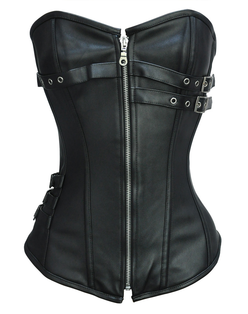 Steel Boned Faux Leather Corset Black