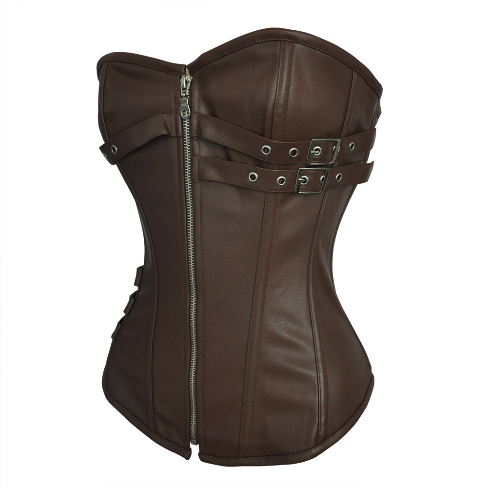 Steel Boned Faux Leather Corset Brown