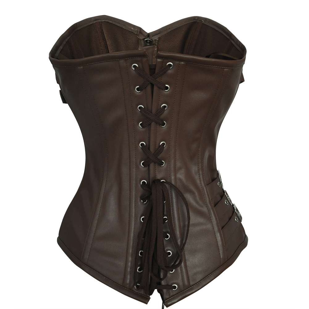 Steel Boned Faux Leather Corset Brown