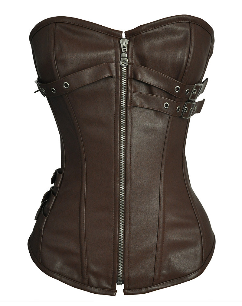 Steel Boned Faux Leather Corset Brown