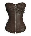 Steel Boned Faux Leather Corset Brown