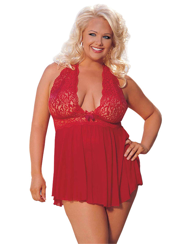 Gorgeous Lace And Mesh Babydoll Red